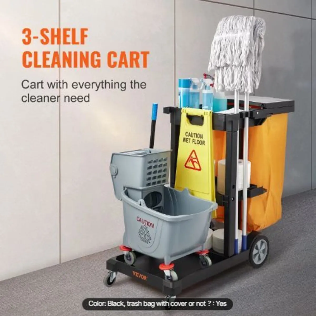 Cleaning Cart, 3-Shelf Commercial Janitorial Cart - Image 2
