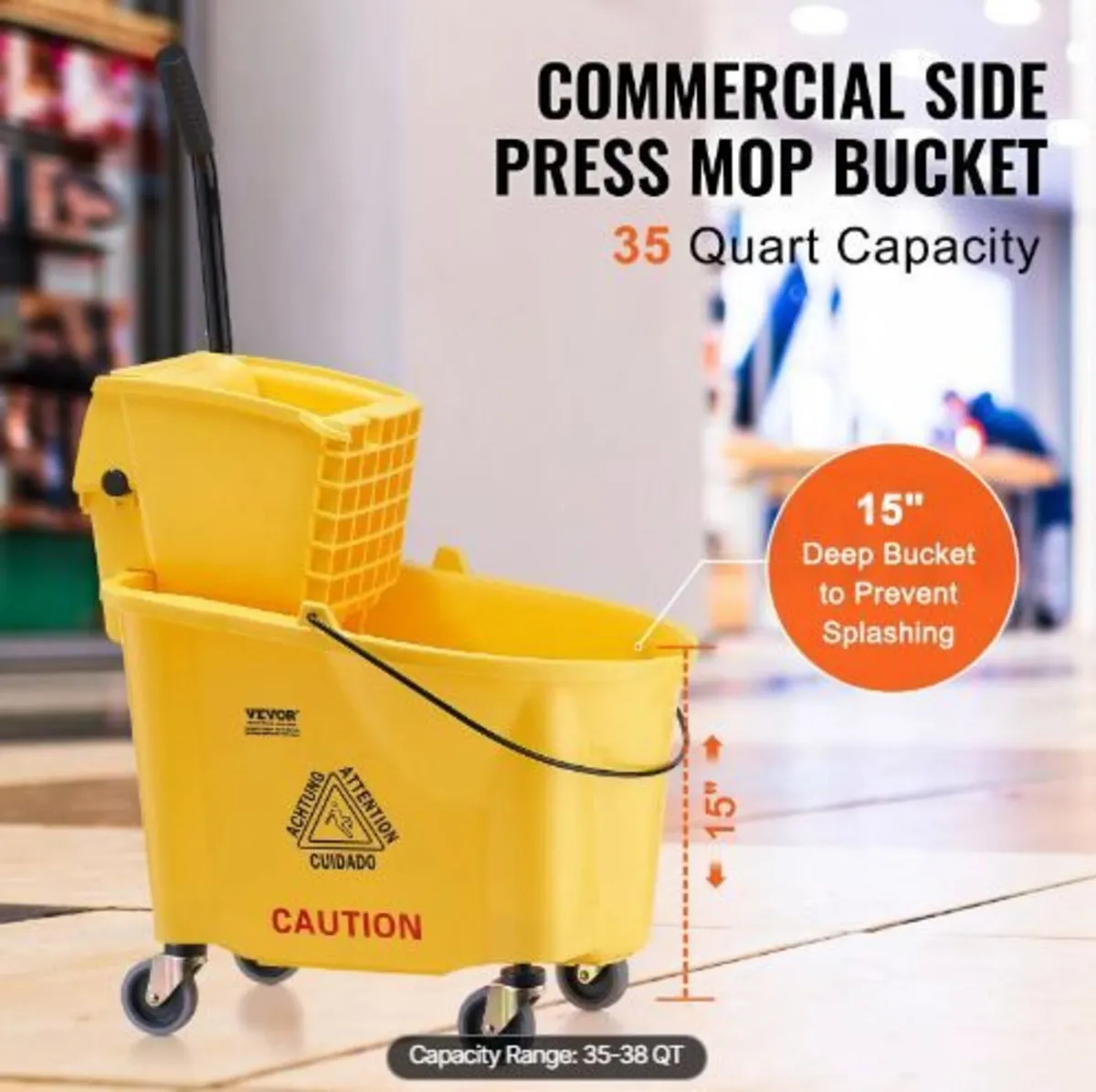 Mop Bucket with Wringer, 35 Qt. Commercial - Image 1