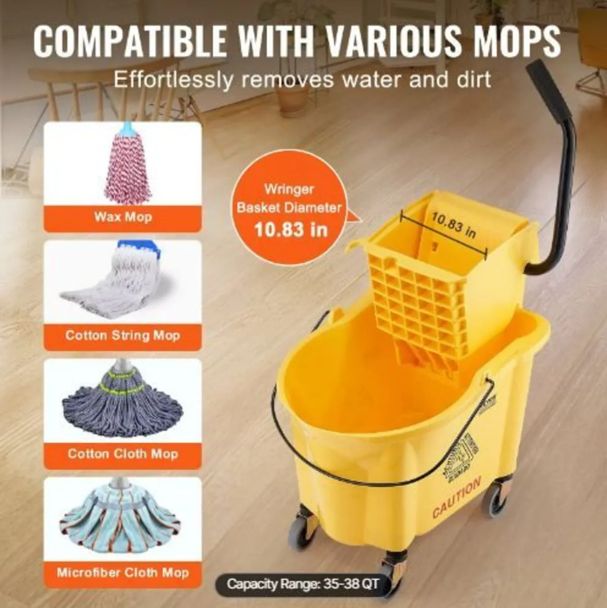 Mop Bucket with Wringer, 35 Qt. Commercial - Image 3