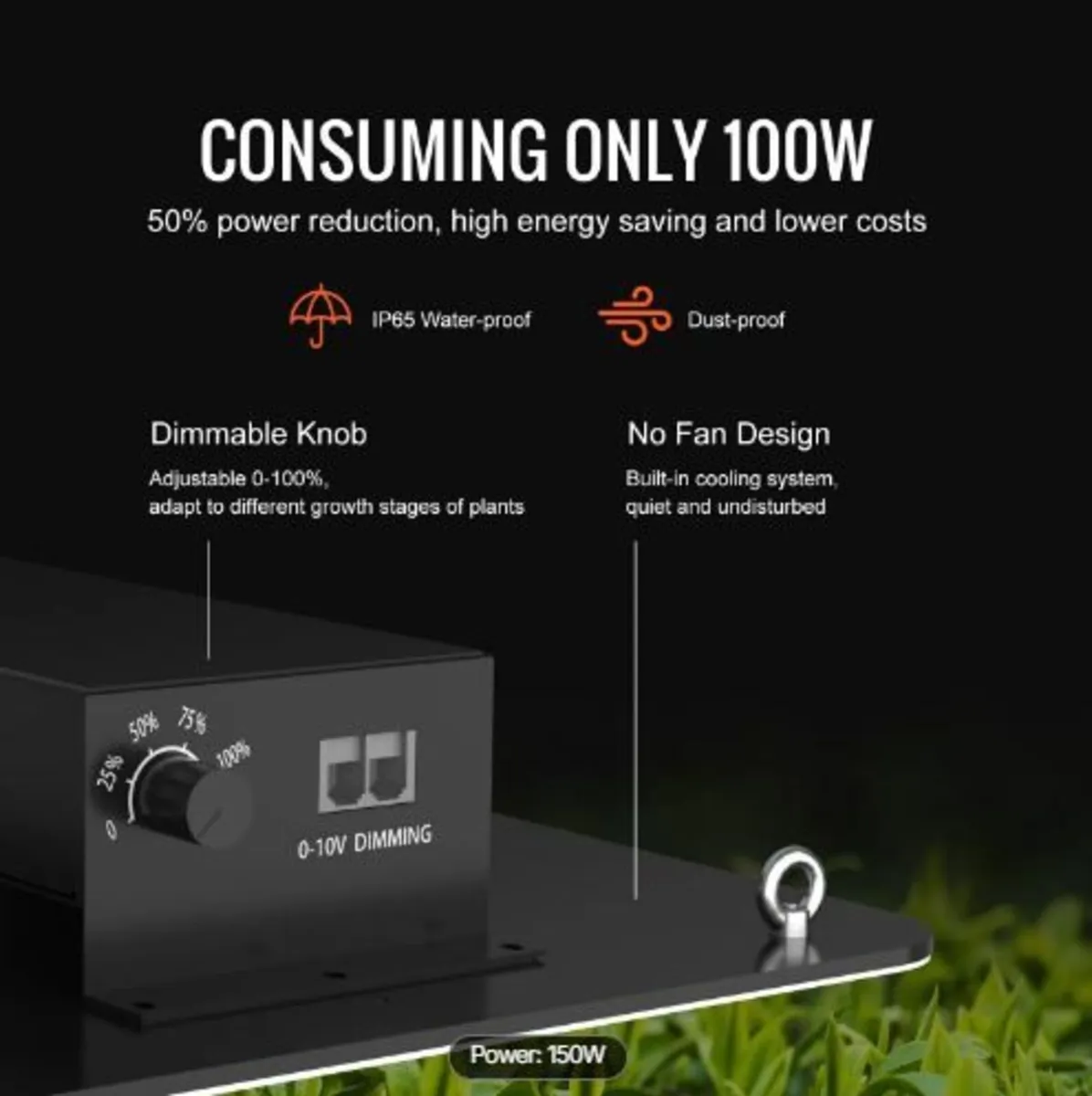 LED Grow Light, 150W Full Spectrum Dimmable - Image 4