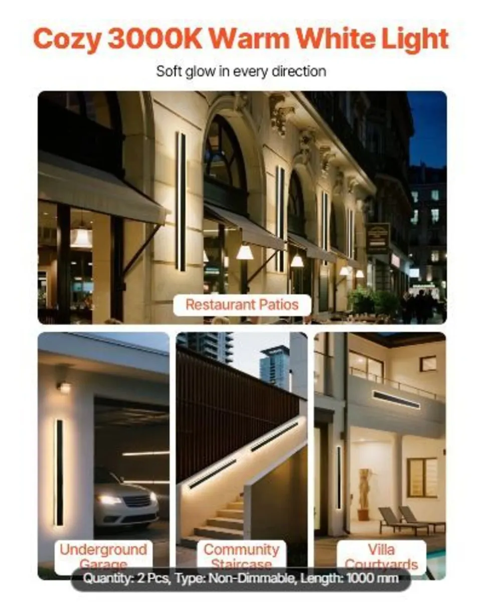 Outdoor Wall Lights, 2 Pack, 1000 mm - Image 3