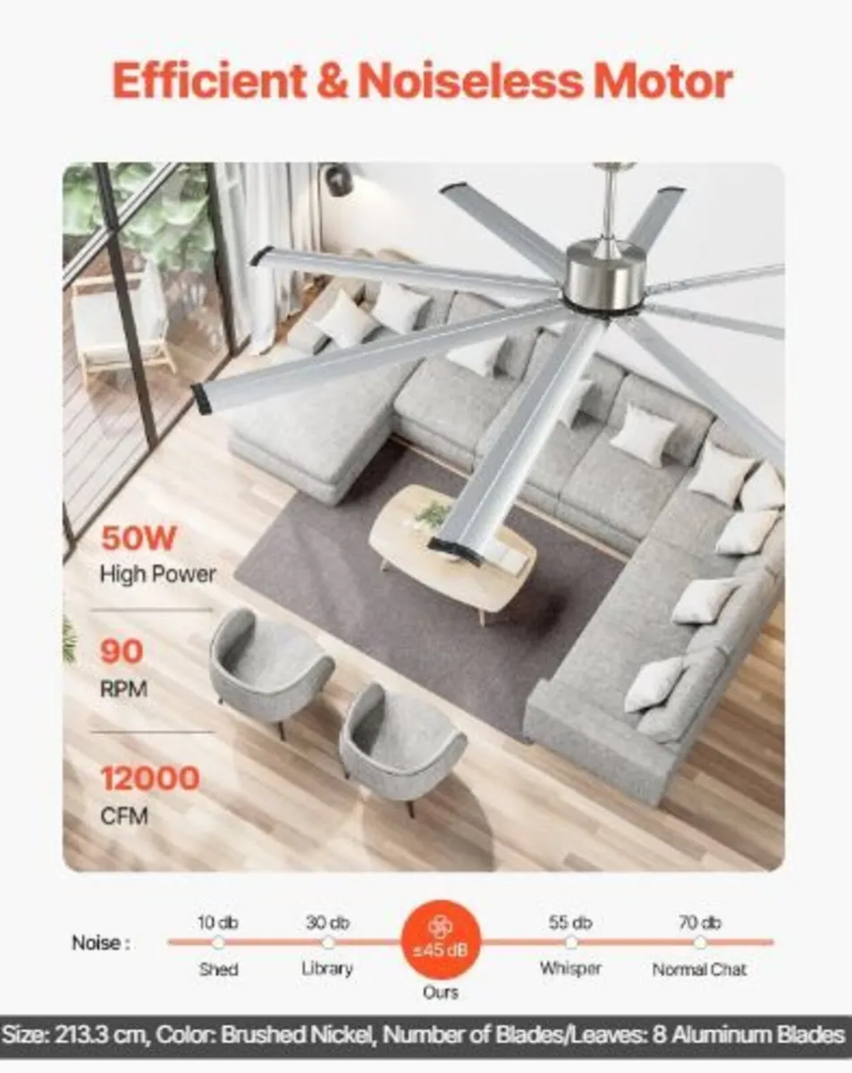 213 cm Ceiling Fan No Light, 6-Speed Remote Contro - Image 4