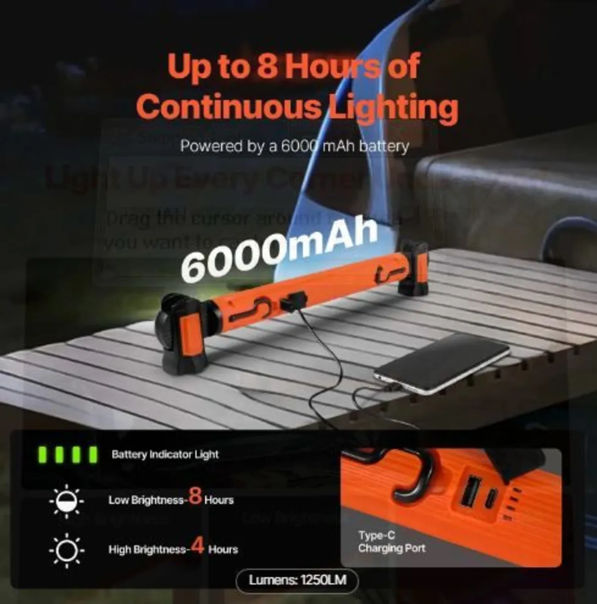 Underhood Work Light, 1250LM, 6000mAh - Image 4