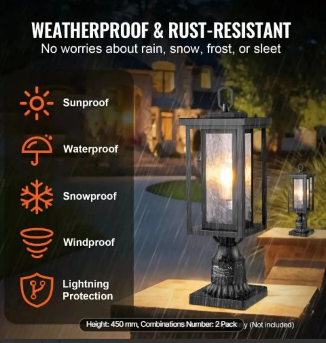2 Pack Dusk to Dawn Outdoor Post Light - Image 2