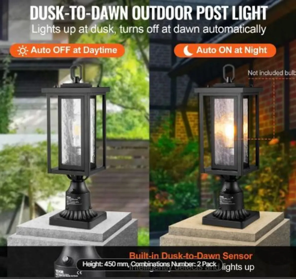 2 Pack Dusk to Dawn Outdoor Post Light - Image 4