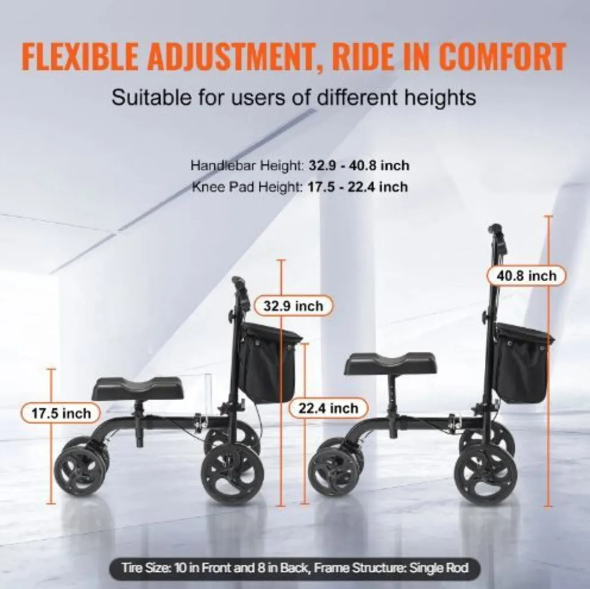 Folding Knee Scooter, Carbon Steel Steerable - Image 1