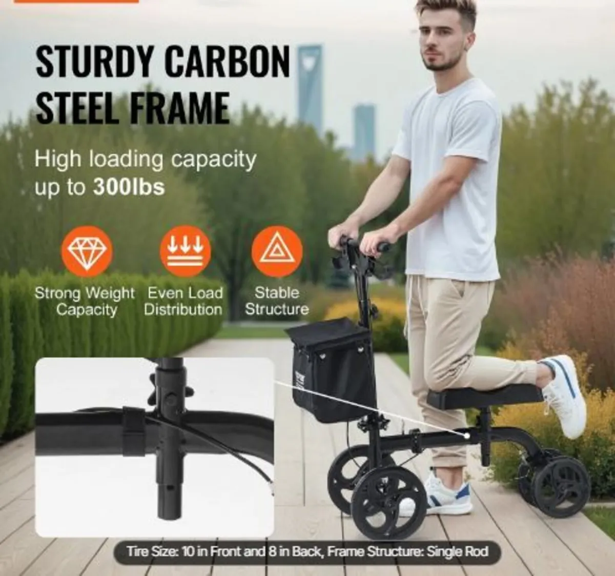 Folding Knee Scooter, Carbon Steel Steerable - Image 3