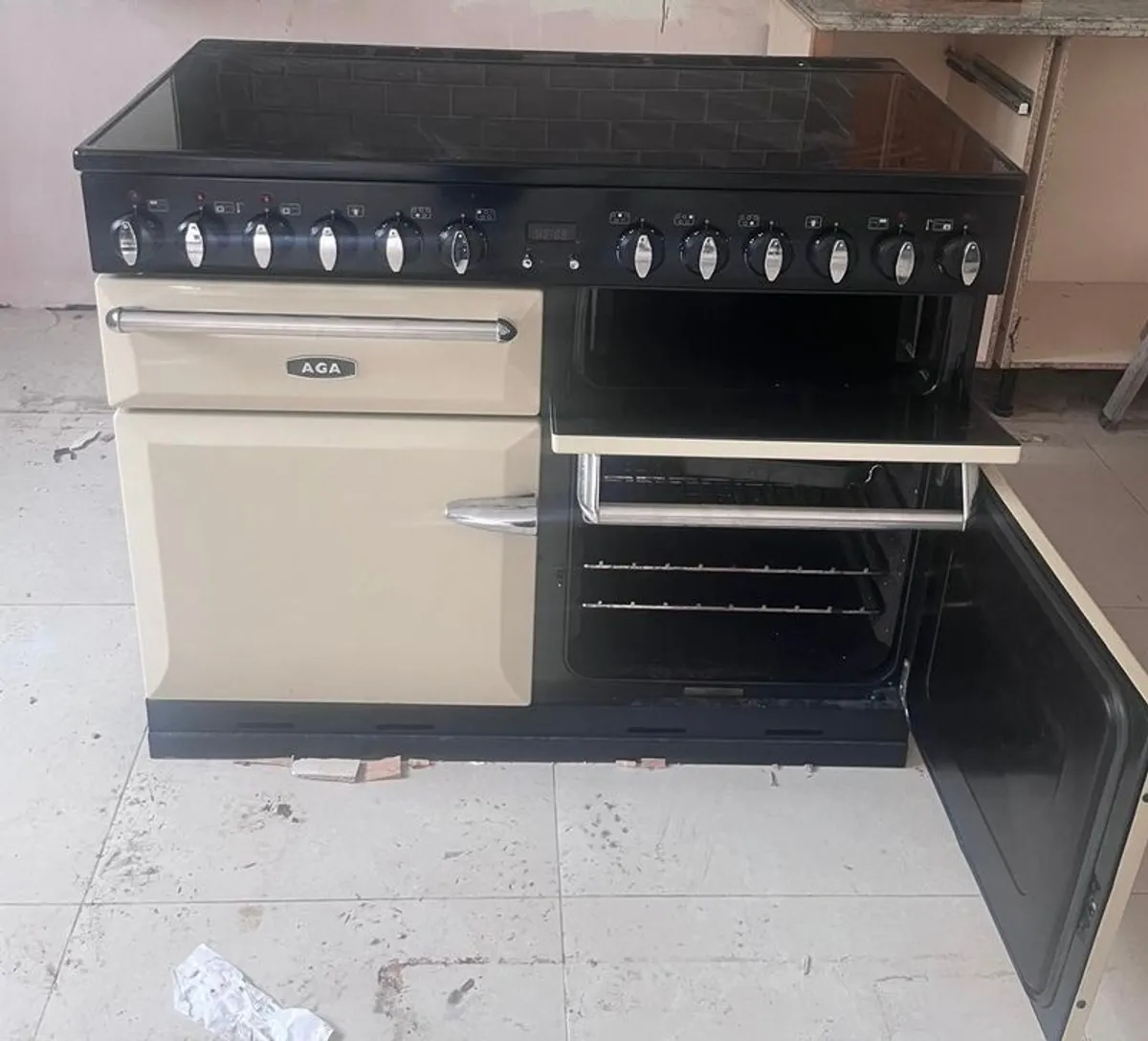 AGA Masterchef electric range cooker in cream with induction cooktop - Image 1