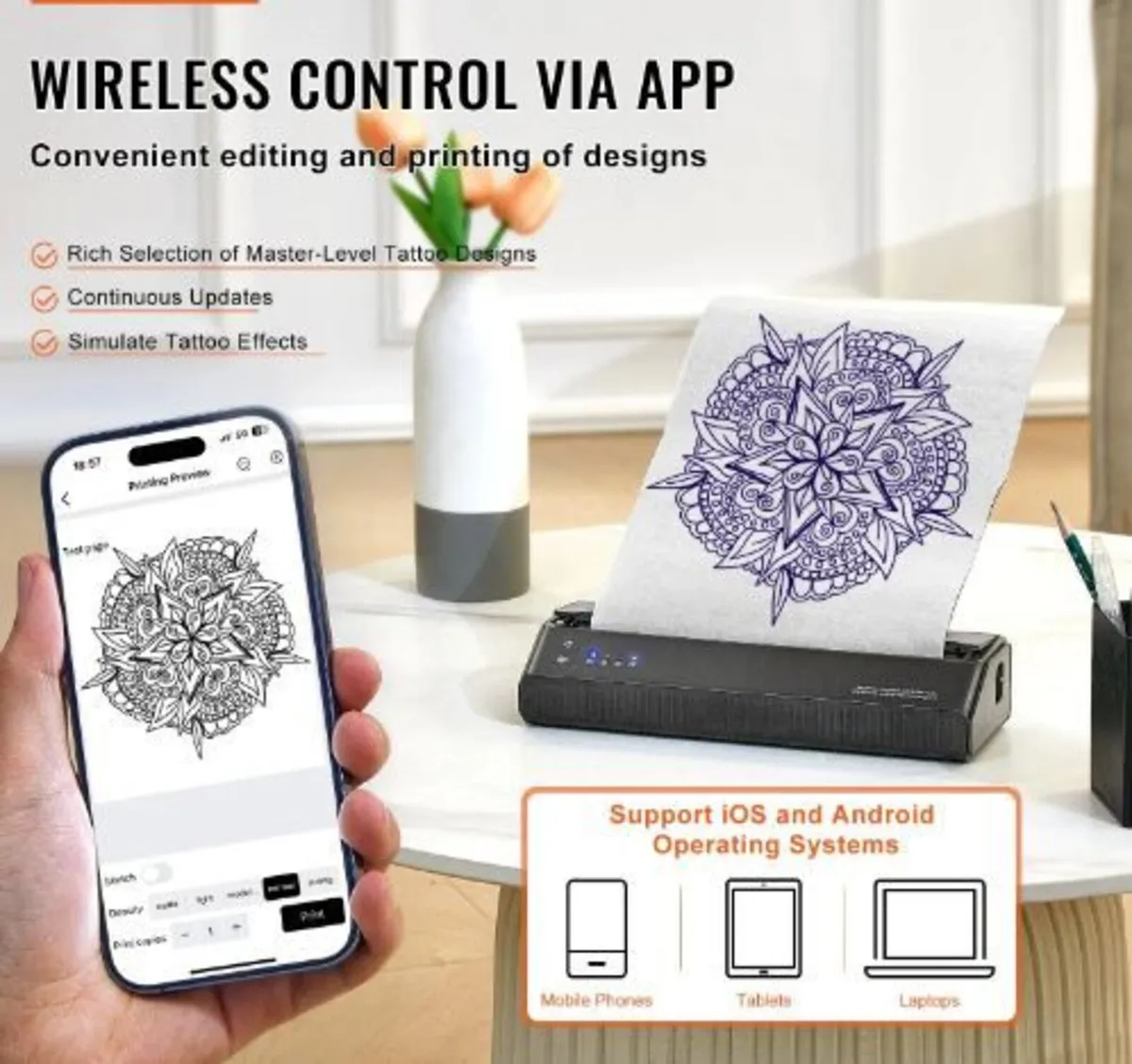 Tattoo Transfer Stencil Printer, Wireless Bluetoot - Image 1