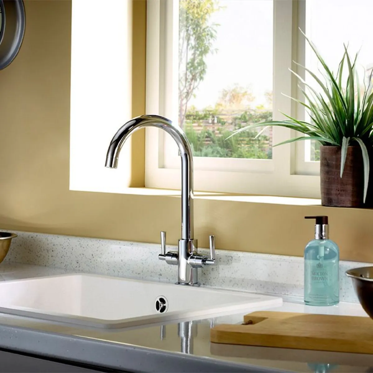 Kitchen Sink Mixer Tap | Twin Lever Chrome - Image 4