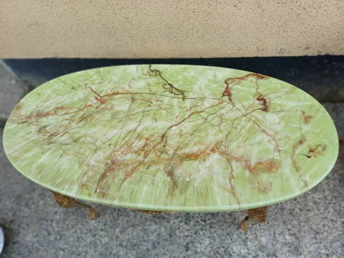1970s Brass Framed Onyx Effect Table - Image 3