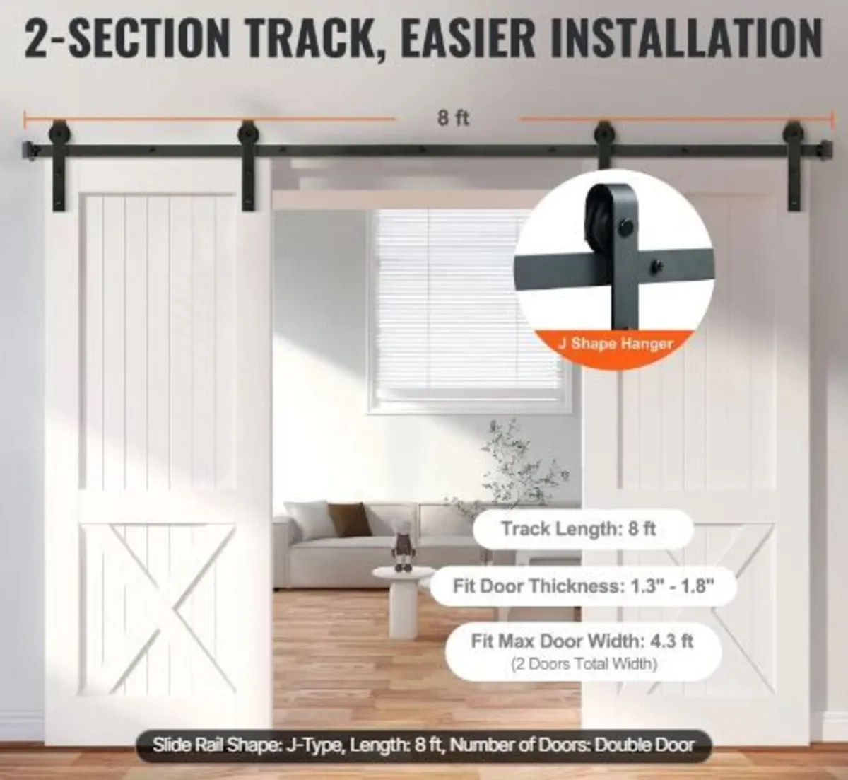 243.8 cm Sliding Barn Door Hardware Kit - Image 2