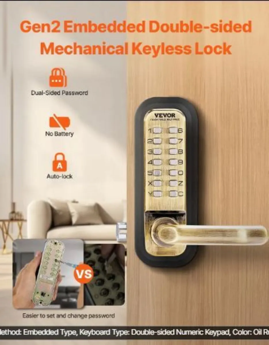 Mechanical Keyless Entry Door Lock, 14 Key - Image 2