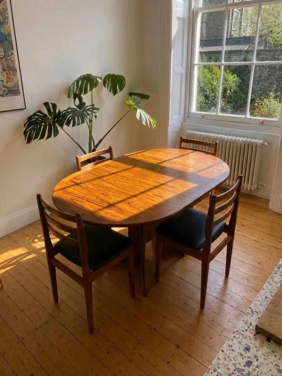 G Plan Teak Console Dining Table & 4 Chairs - Image 1