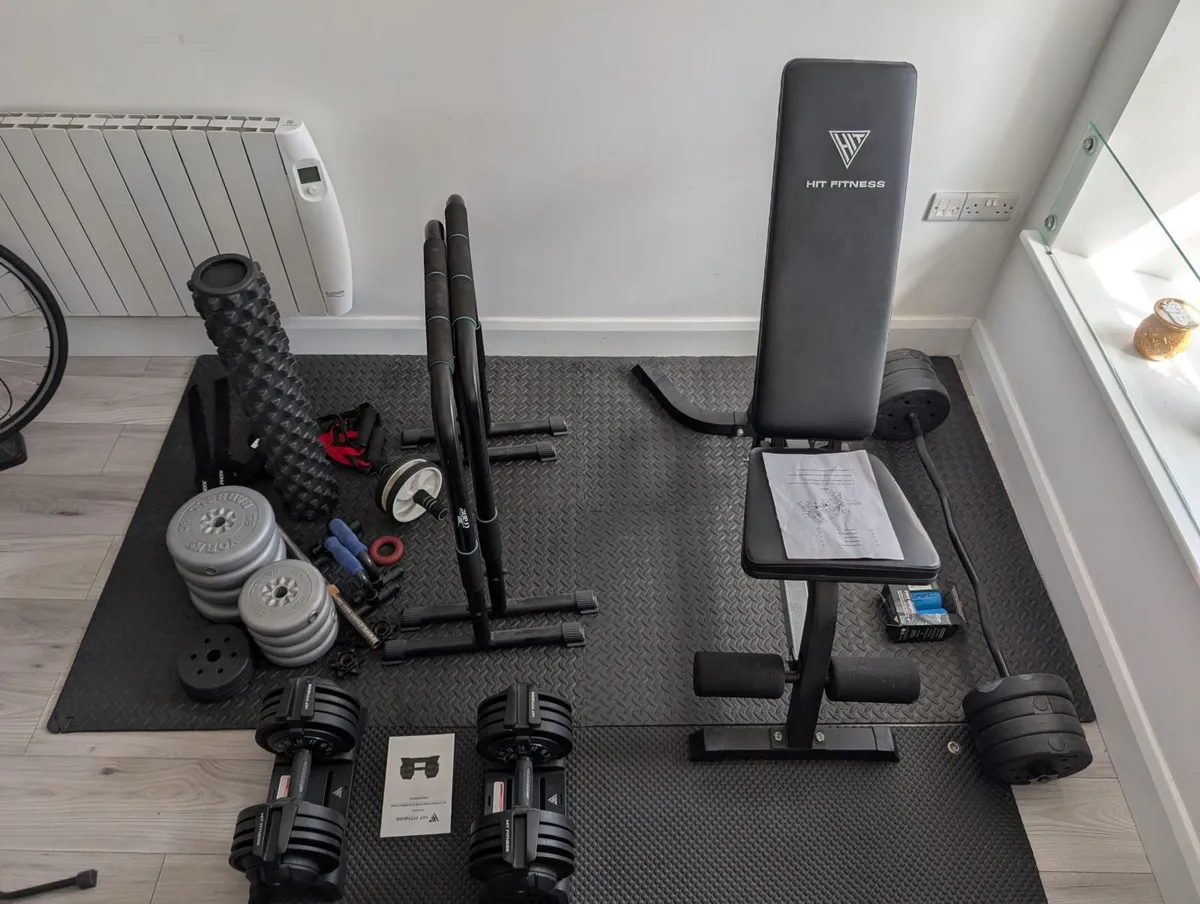 Adjustable Dumbbells (24kg each), Bench & Assorted - Image 3