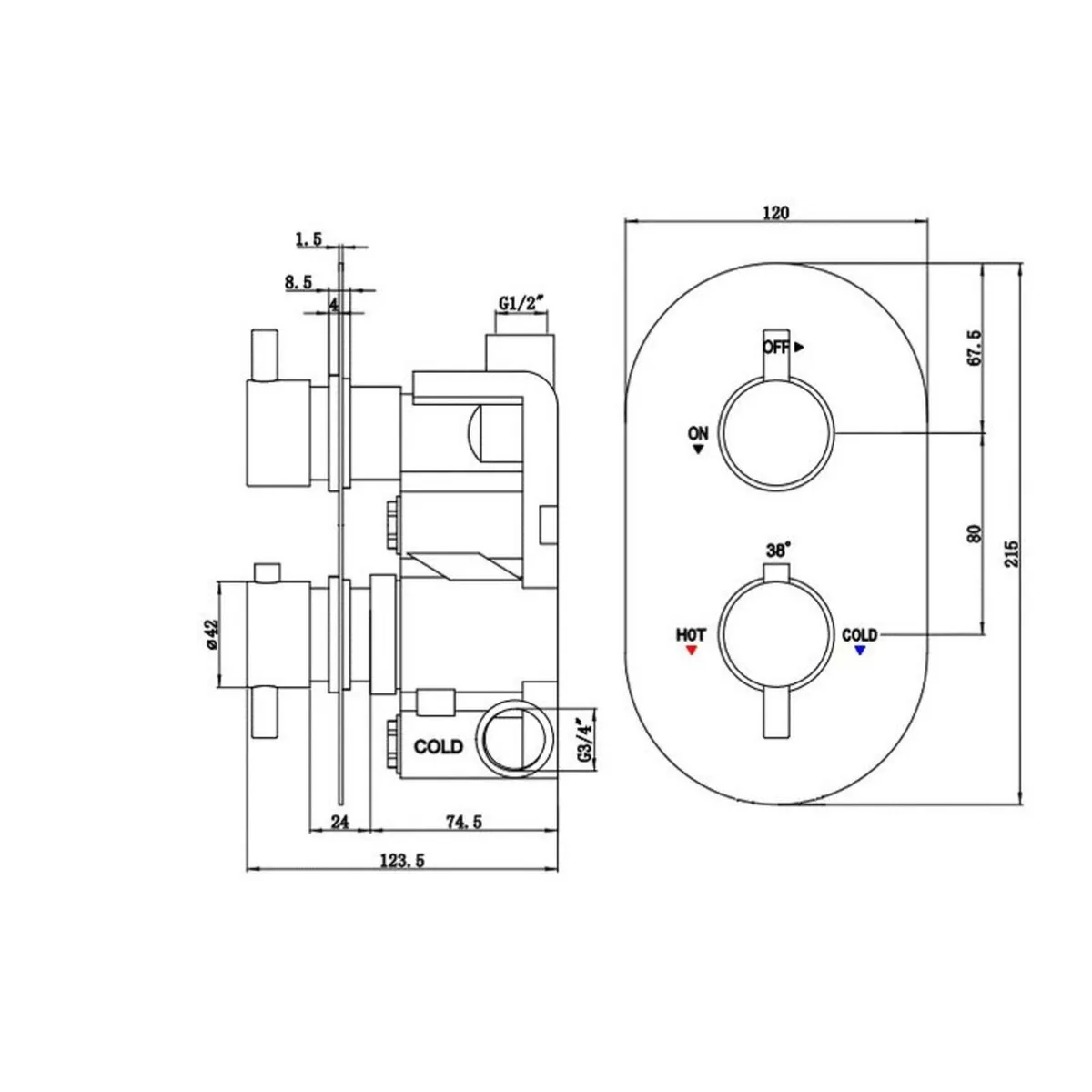 Thermostatic Concealed Shower Valve, Dual Control - Image 3