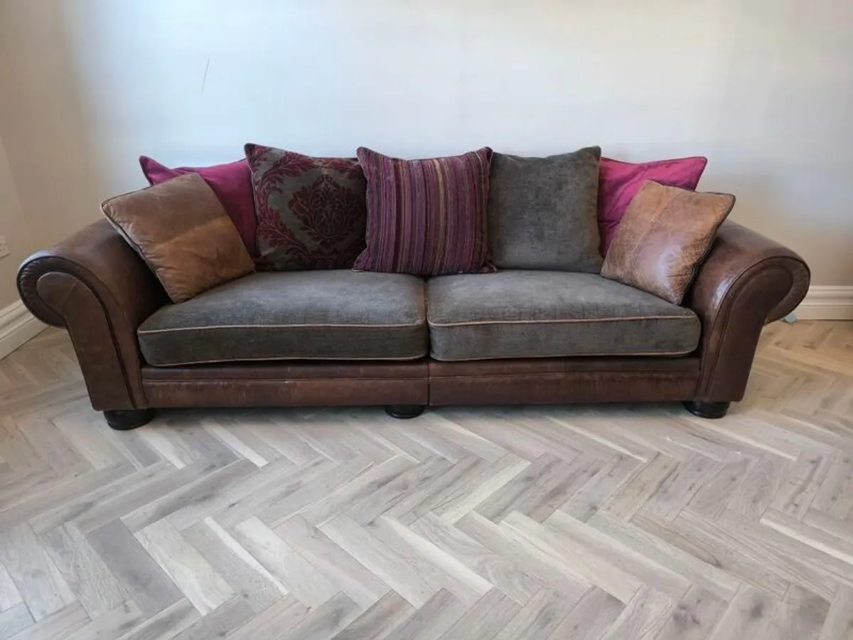 Large 4 Seater Sofa Genuine Leather Fabric Caseys Furniture - Image 1