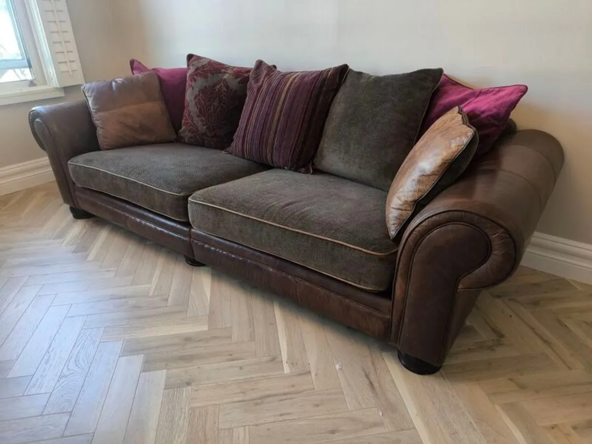 Large 4 Seater Sofa Genuine Leather Fabric Caseys Furniture - Image 2