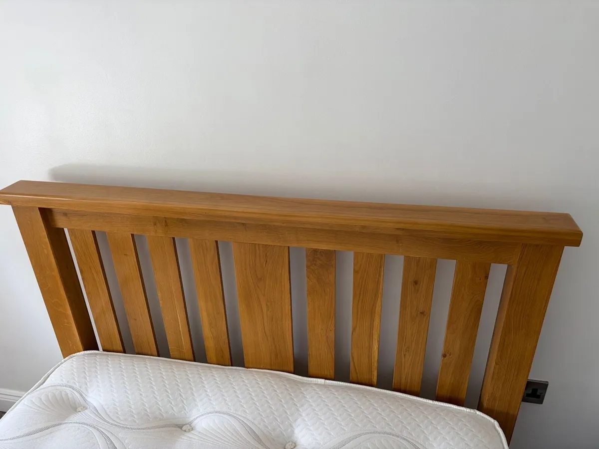 Solid Oak Double Bed And Mattress - Image 2