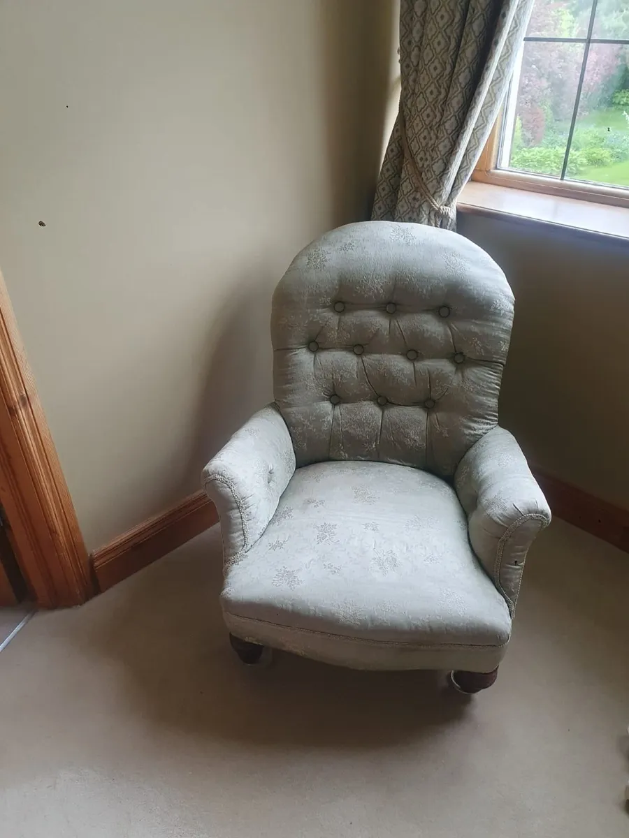 Victorian-Style Button-Back Armchair - Duck Egg