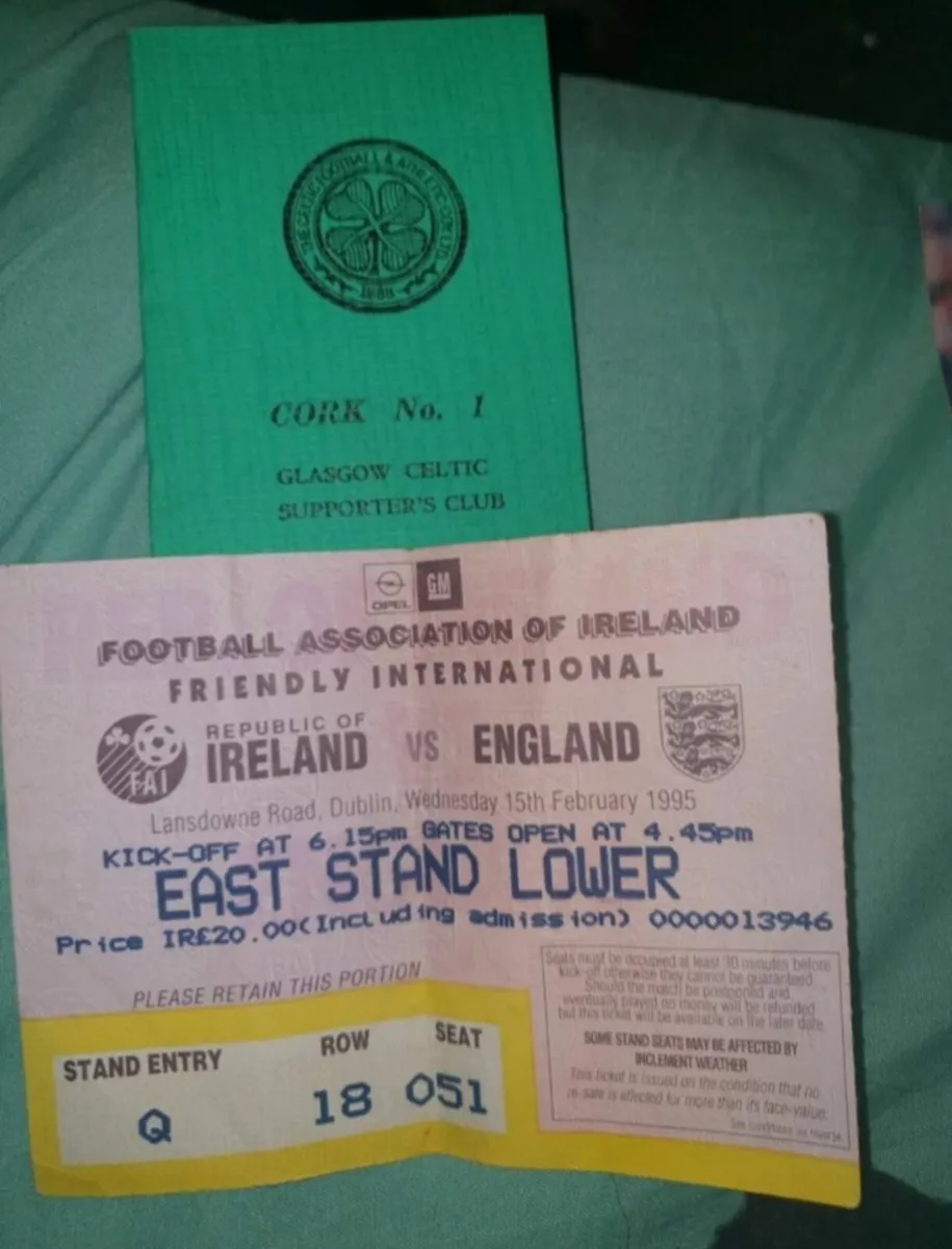 RARE FOOTBALL IRISH PICTURES AND TICKET - Image 1