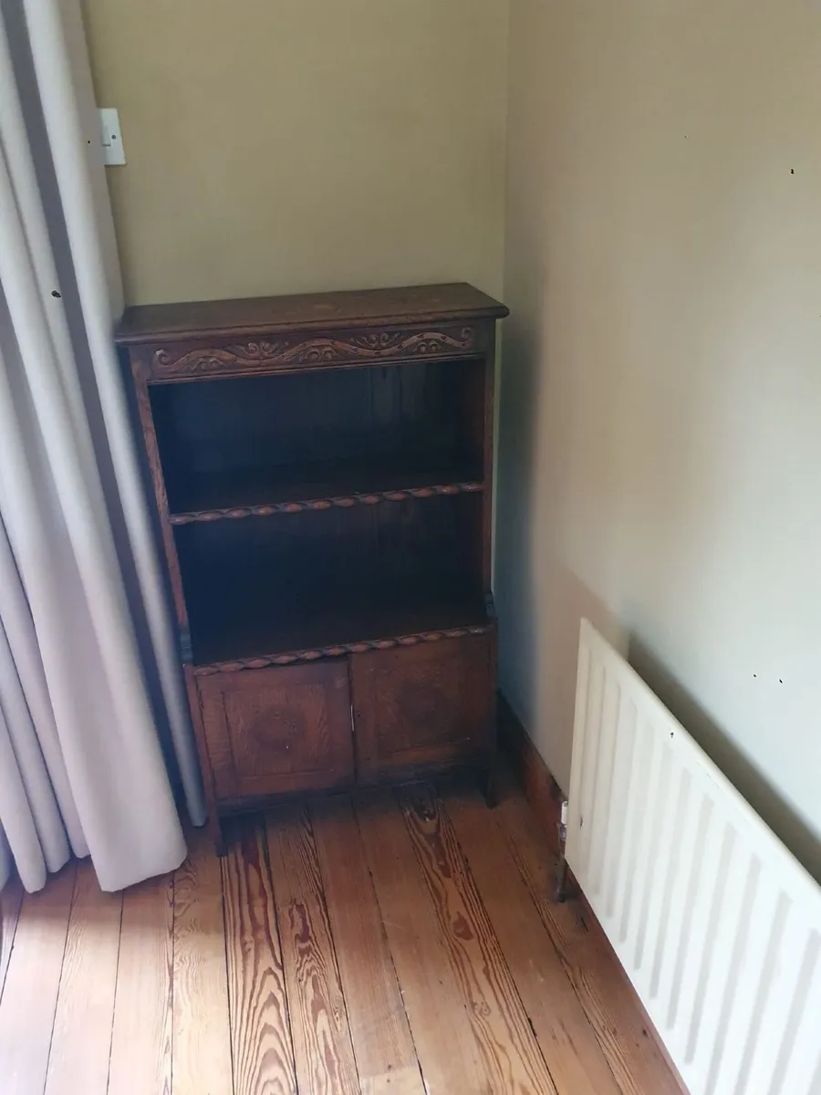 Antique Dark Oak Bookcase with Carved Detail