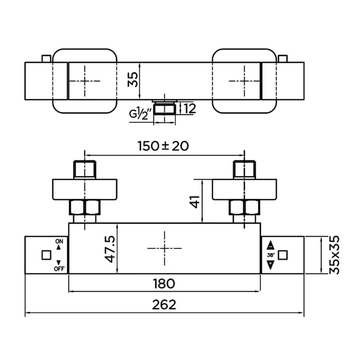 Shower Valve Thermo Bar | Square, Chrome - Image 2