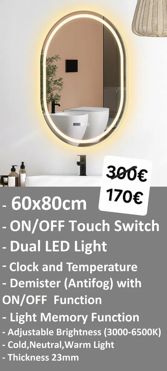 LED Bathroom Mirror Ensuite Oval Makeup Cosmetic - Image 2