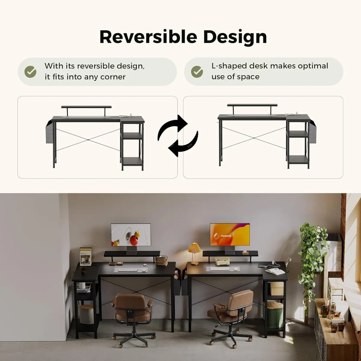 L-shaped desk 100x70cm gaming table with 2 - Image 4