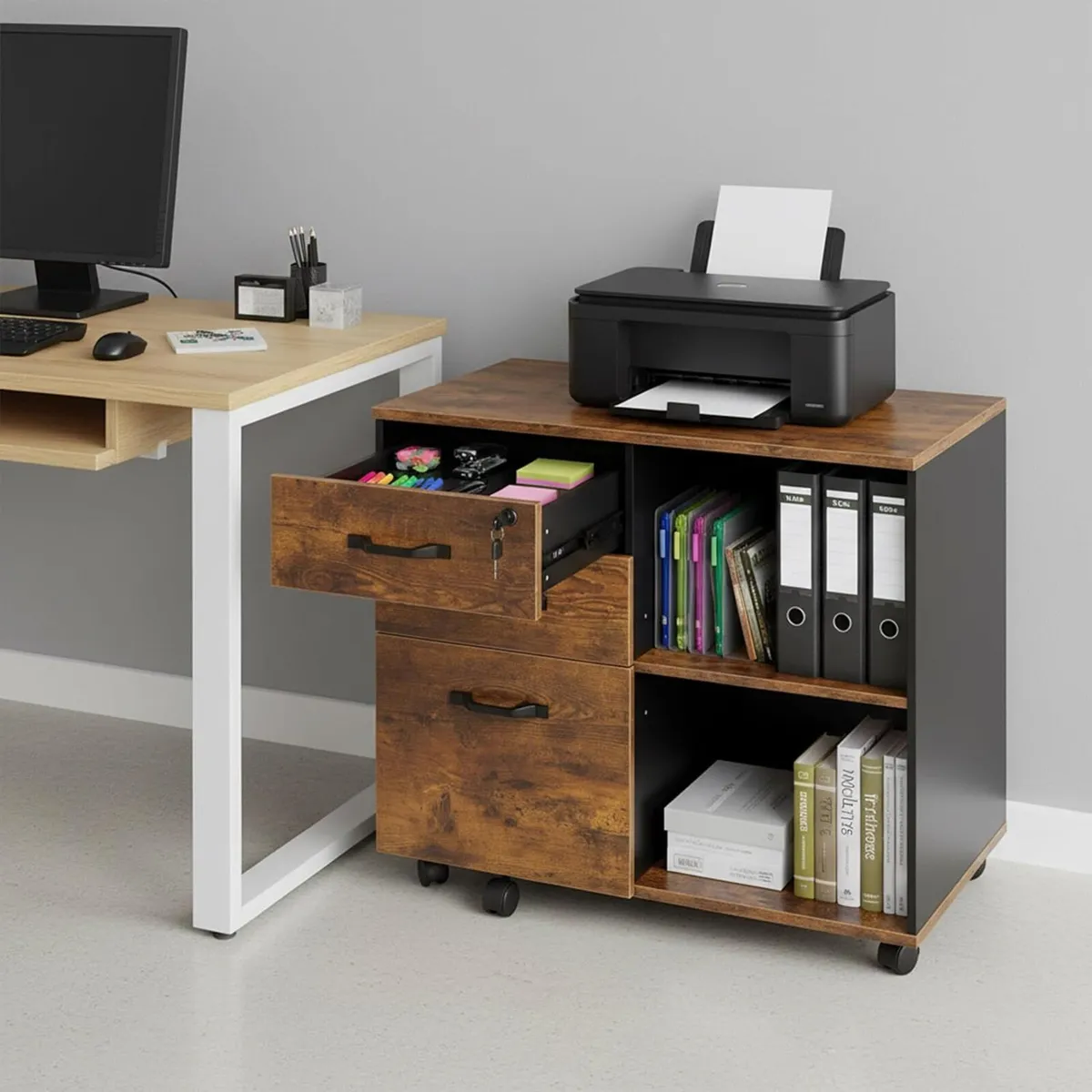 Mobile Filing Cabinet 3 Drawers 2 Shelves 66 x 80 - Image 2