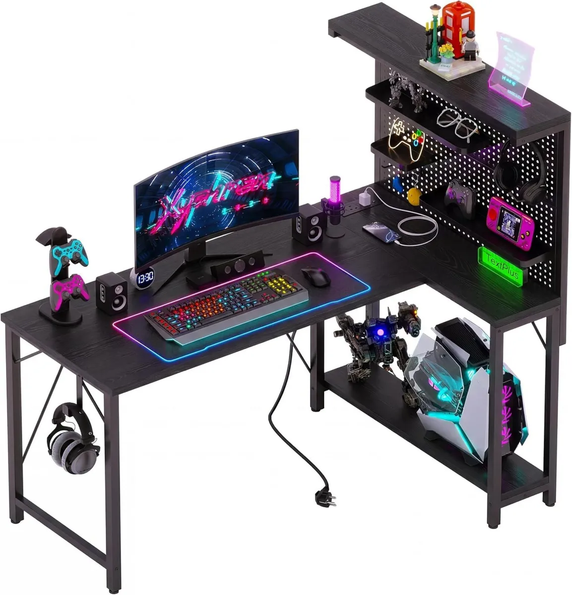 L Shaped Gaming Desk with Pegboard Hutch Shelves - Image 1