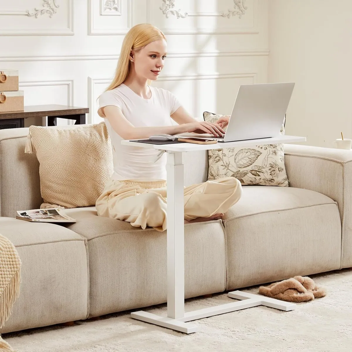 Mobile Standing Desk Over Bed Table with Wheels - Image 1