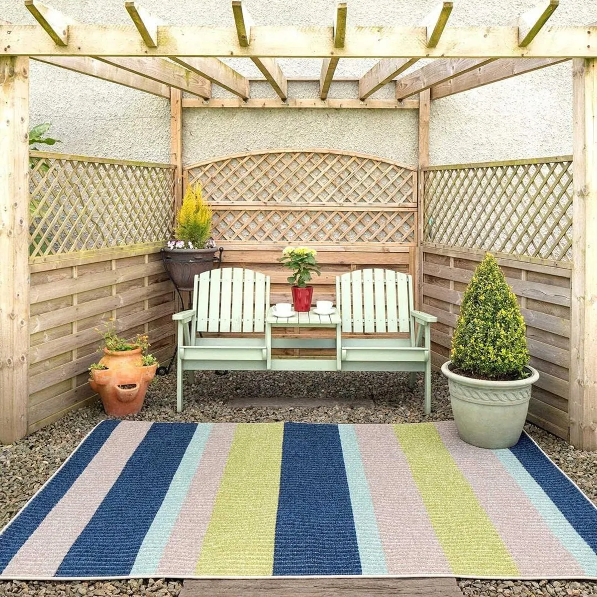 Large Navy Blue Striped Summer Washable Plastic - Image 1