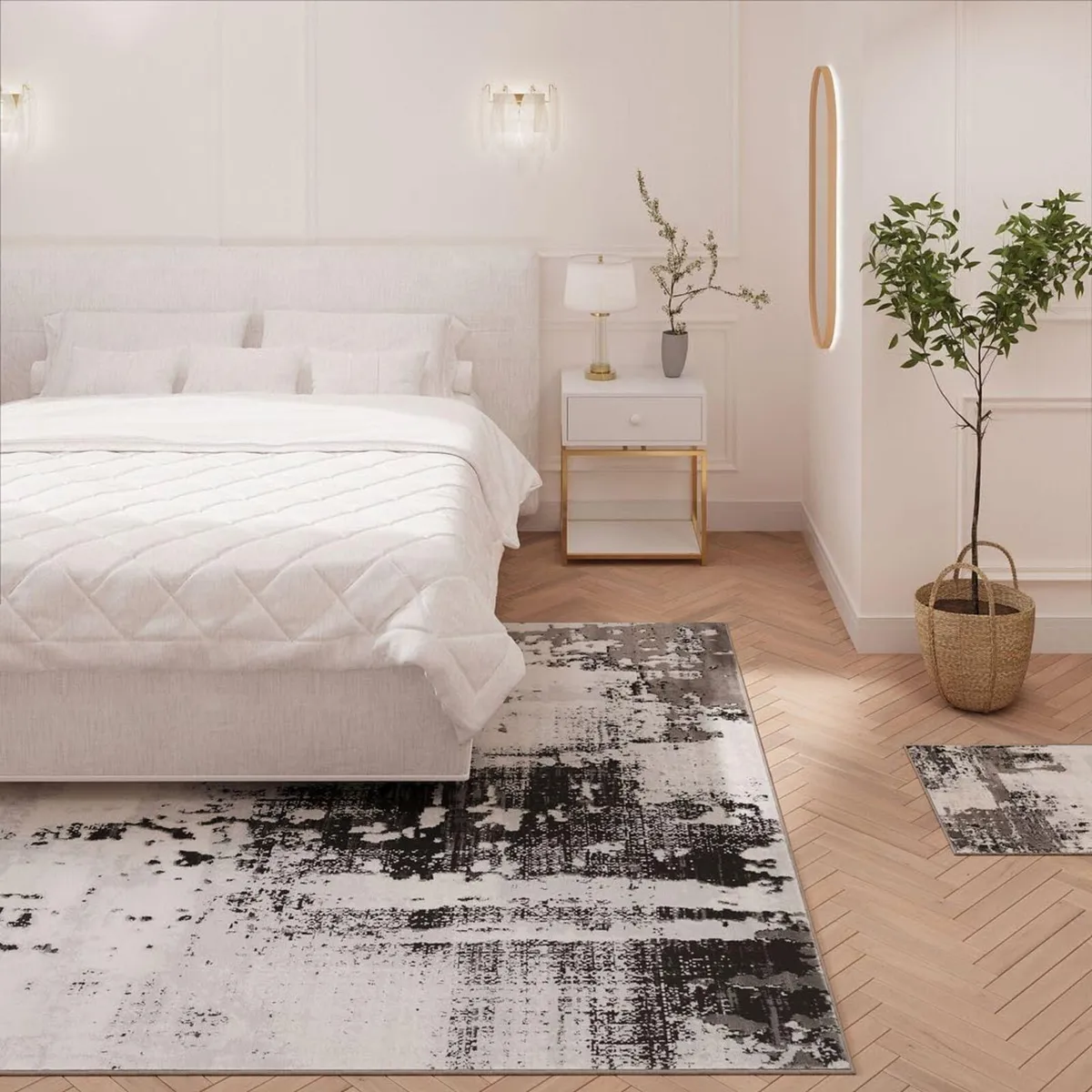 Luxury Silver Grey Painterly Living Room Area Rug - Image 2