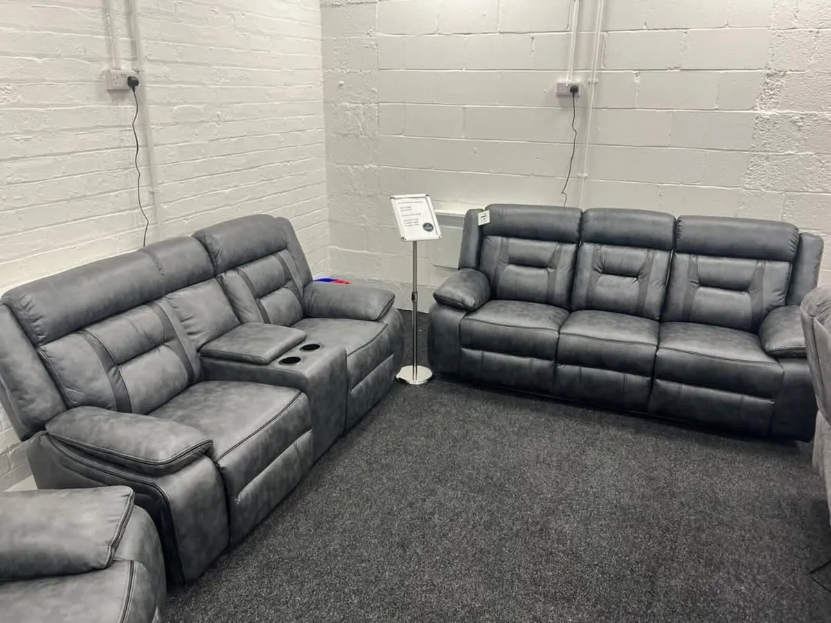 Nova 3+2 Grey Electric Leather Recliner Sofa Set - Image 1
