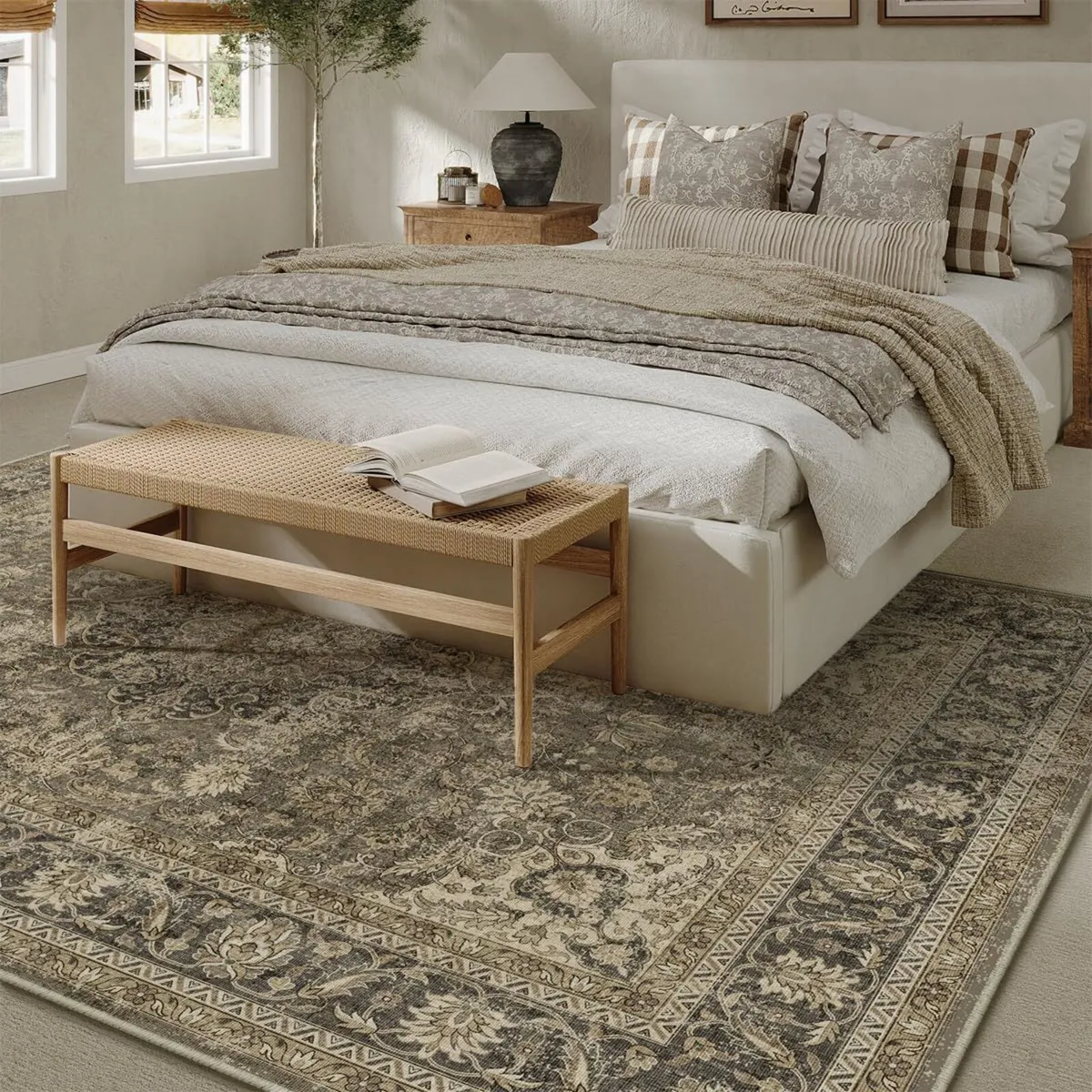 Vintage Rugs Living Room Brown Large Area Rug - Image 3