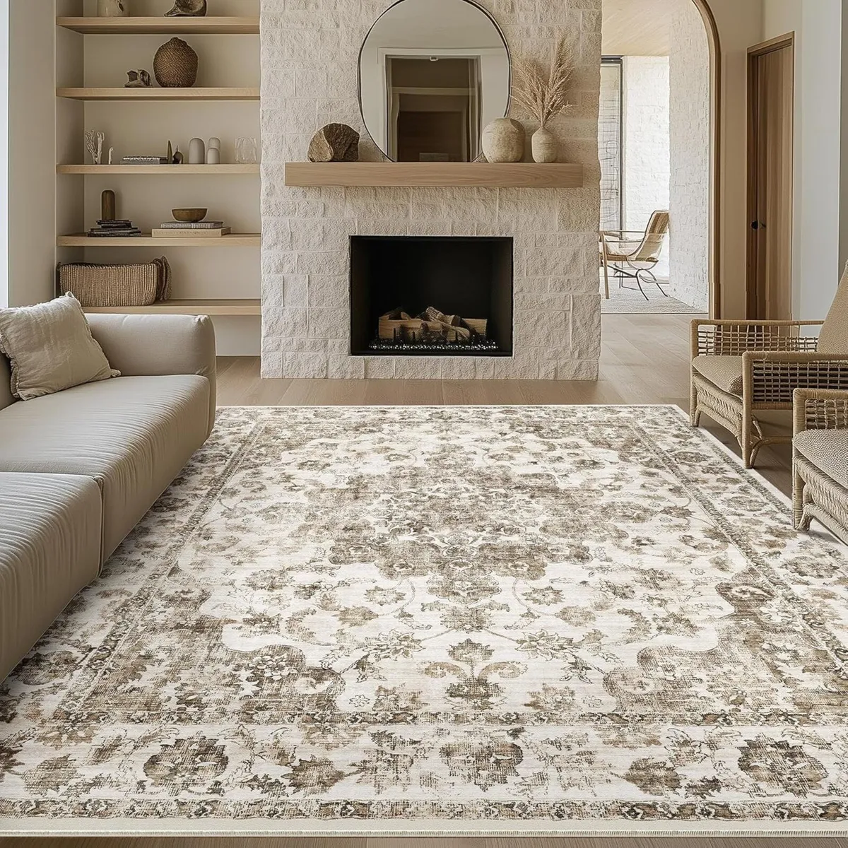 Vintage Rugs Living Room Brown Large Area Rug - Image 1