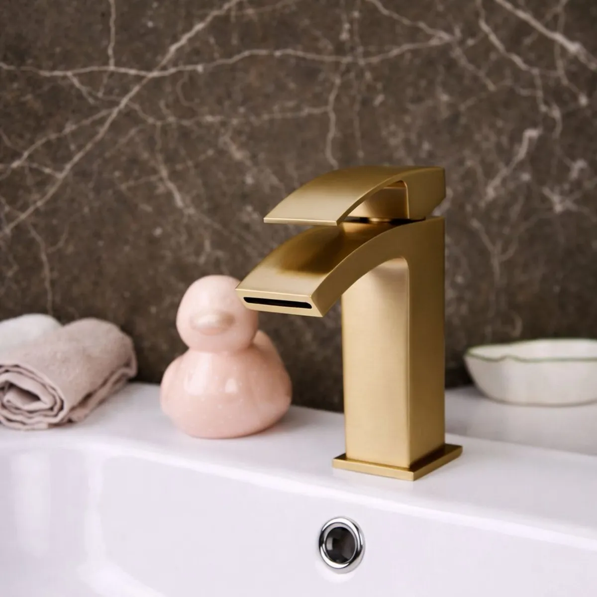 Waterfall Basin Mixer Tap | Brushed Brass (Gold) - Image 1