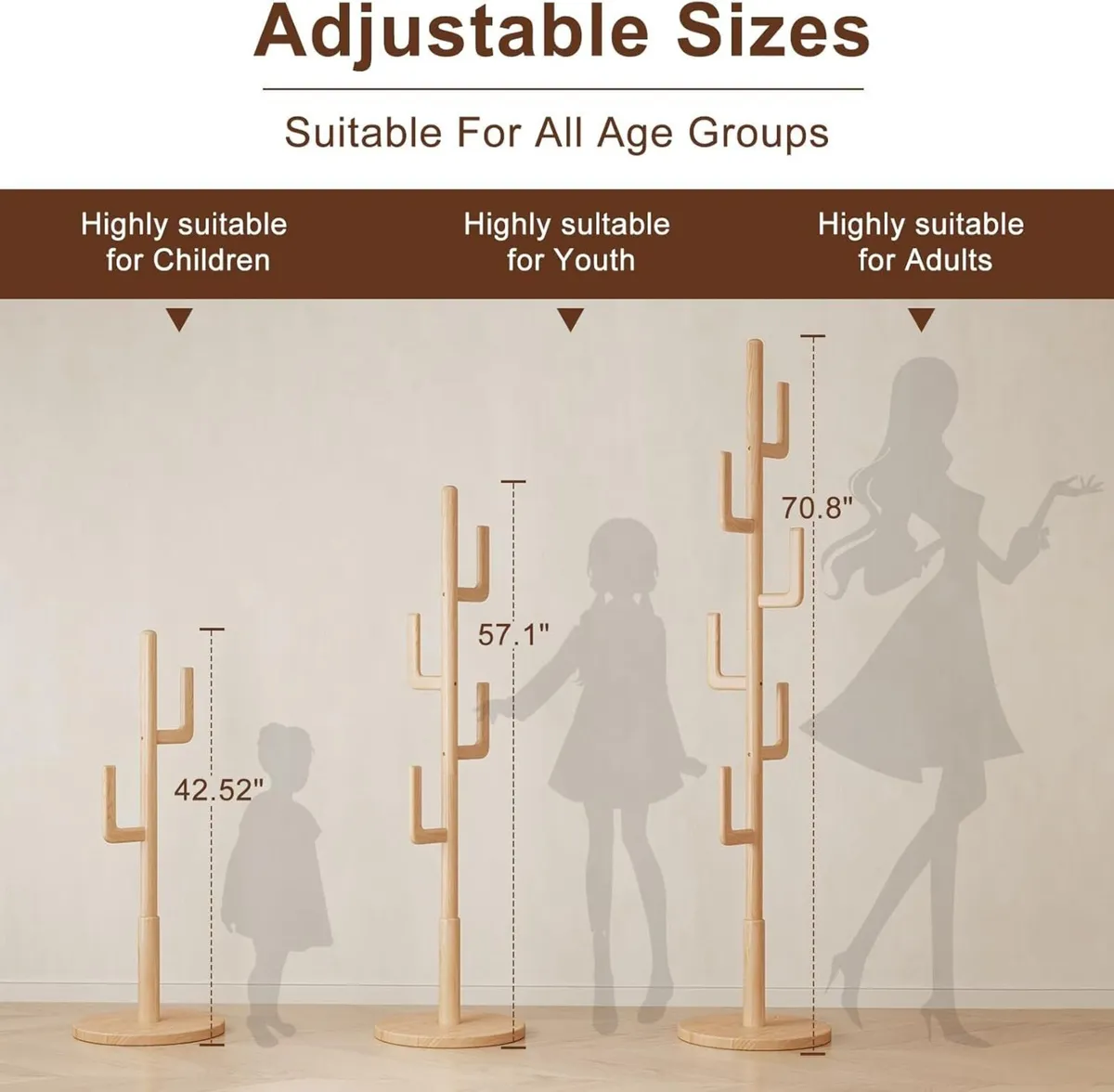 Coat Stand Woodem Rack - Cactus Design with 6 - Image 2