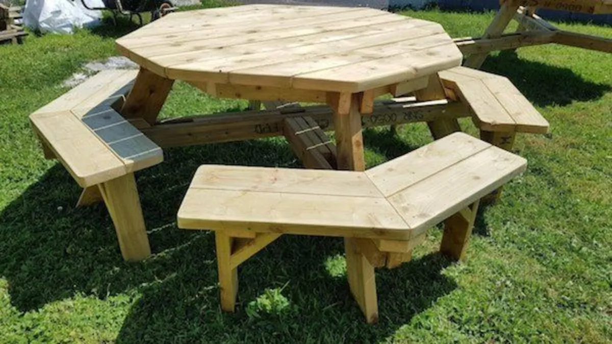 Octagon Picnic Table with Bact Rest - Image 2