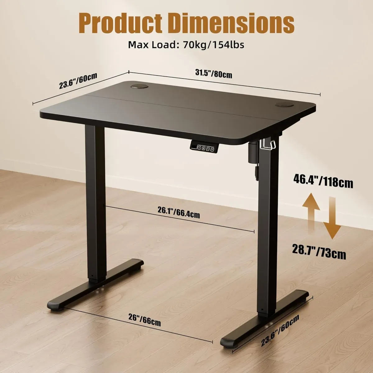 Electric Height Adjustable Standing Desk 80x60cm - Image 4
