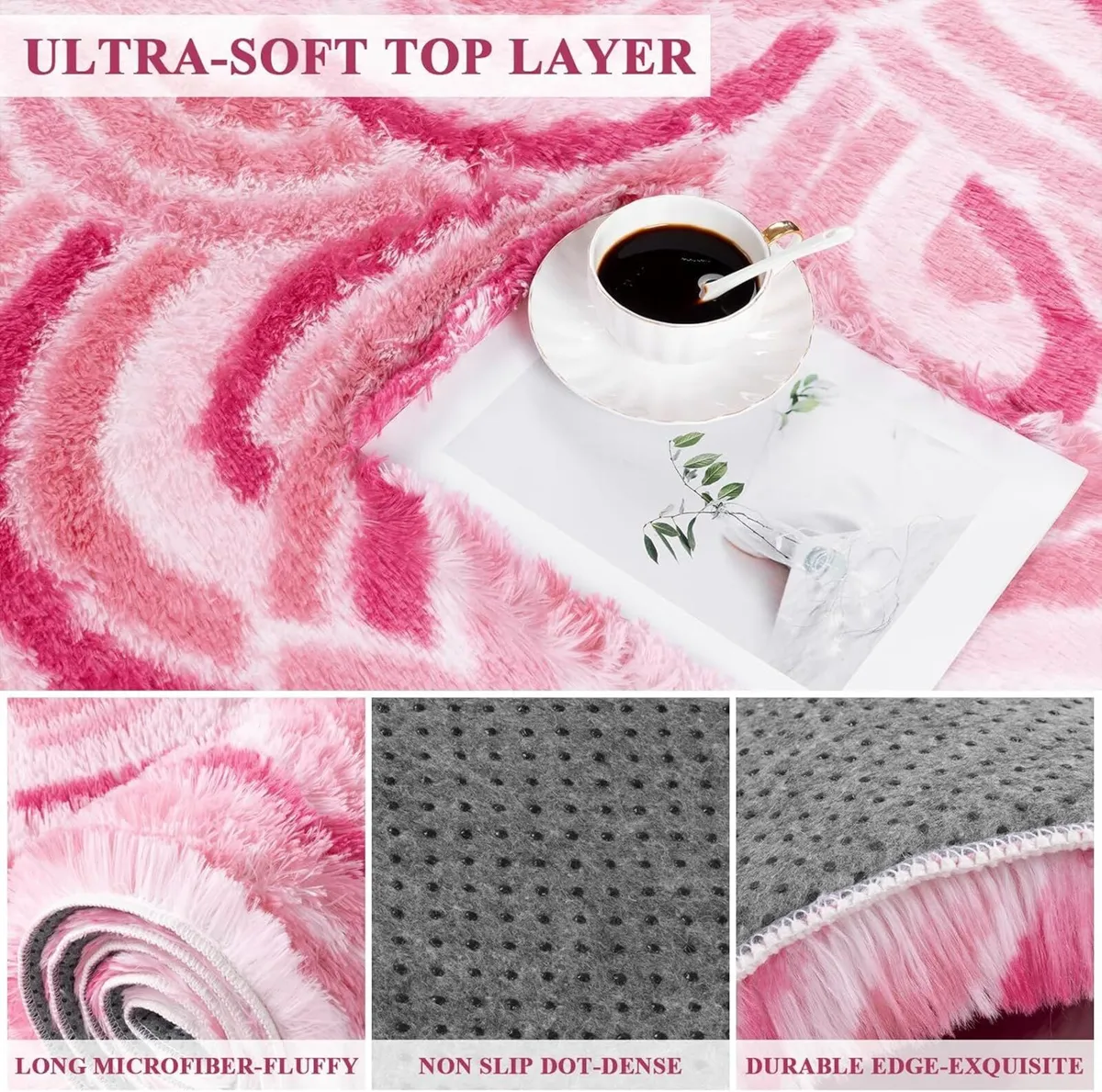 Large Rugs Living Room Pink Rainbow Design Fluffy - Image 2