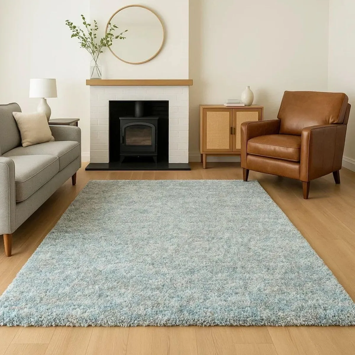 Duck Egg Blue Rug Soft Plush Pile Fluffy High - Image 1