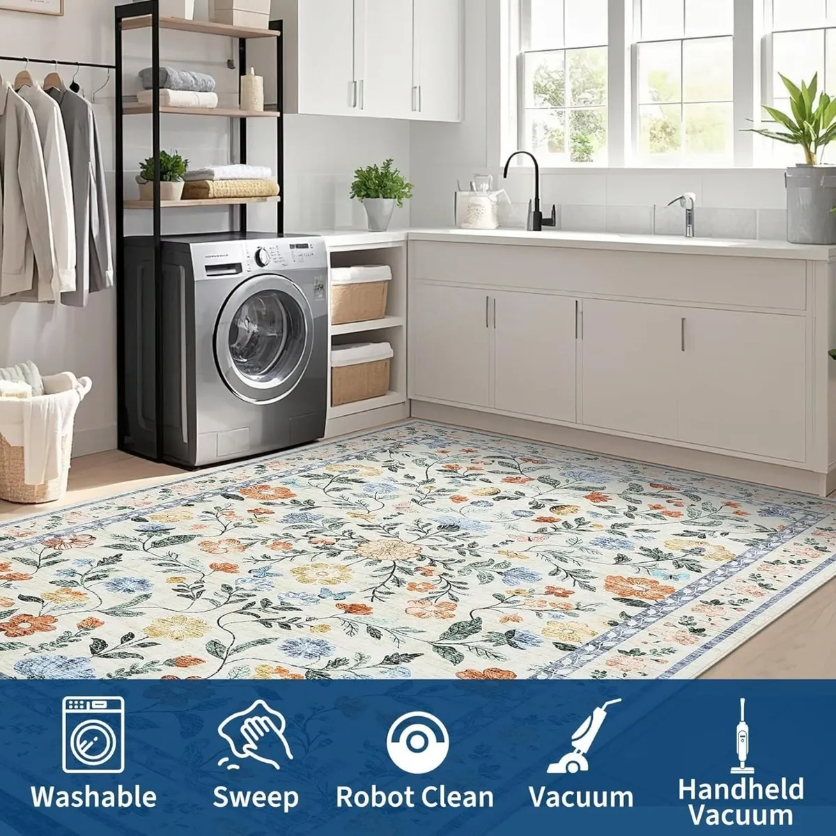 200x290 cm Large Floral Living Room Rug Non-Slip - Image 4