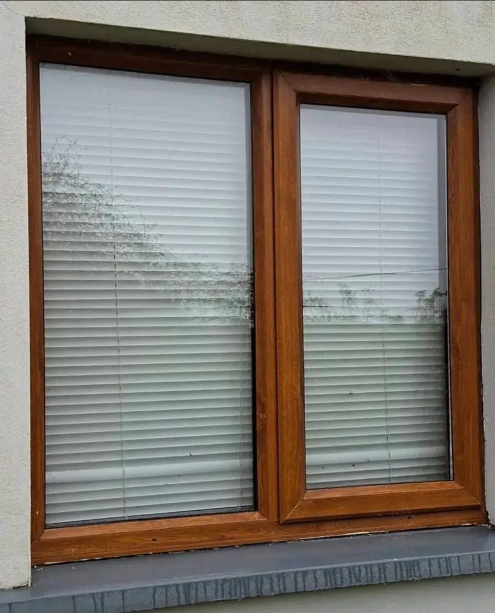 2 x Golden oak double glazed pvc windows - Image 1