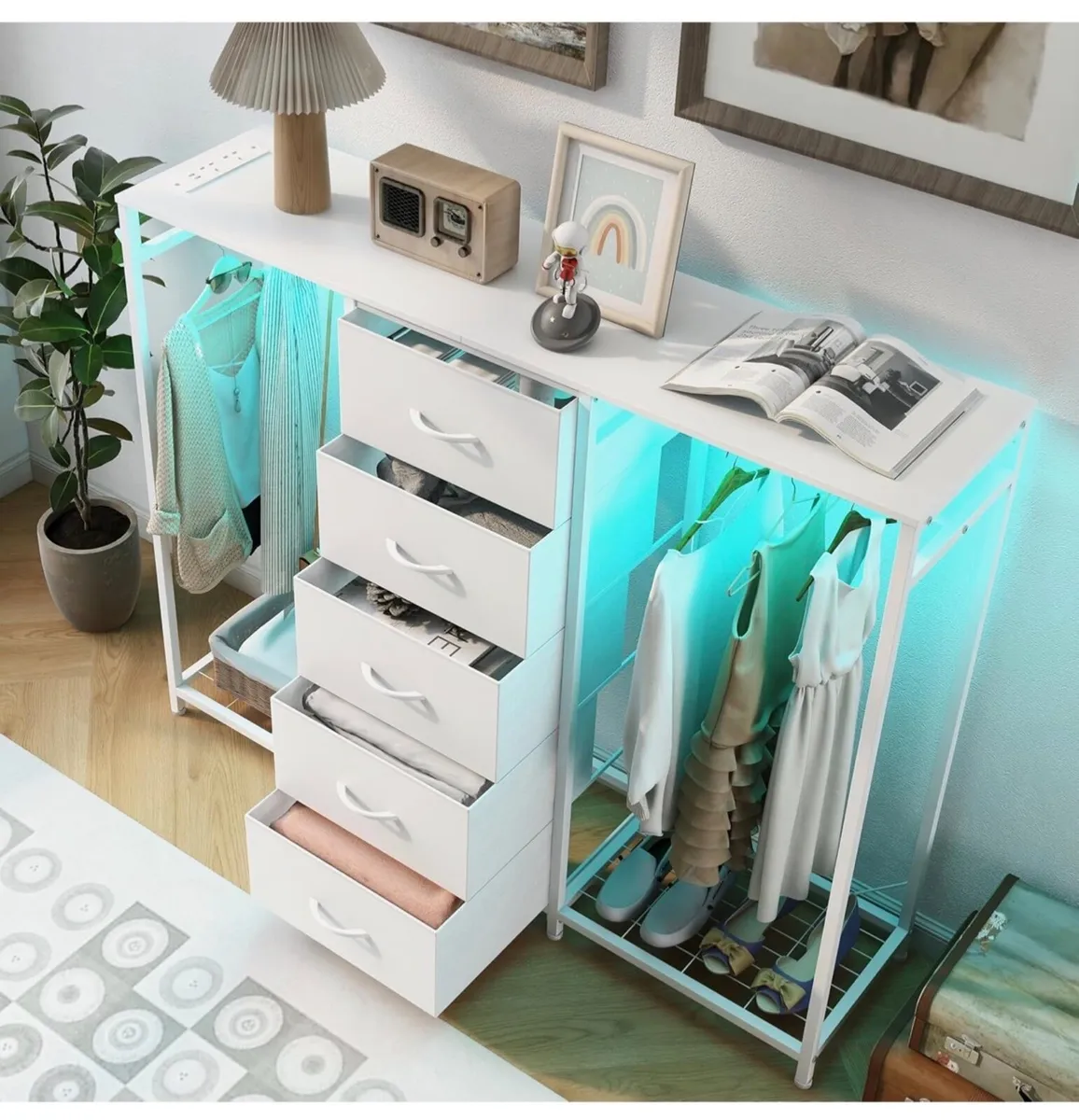 5 Drawer Dresser with Clothes Rack Chest of Drawer - Image 1