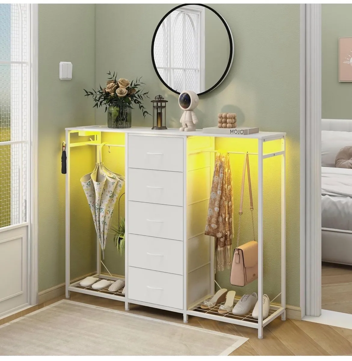 5 Drawer Dresser with Clothes Rack Chest of Drawer - Image 4