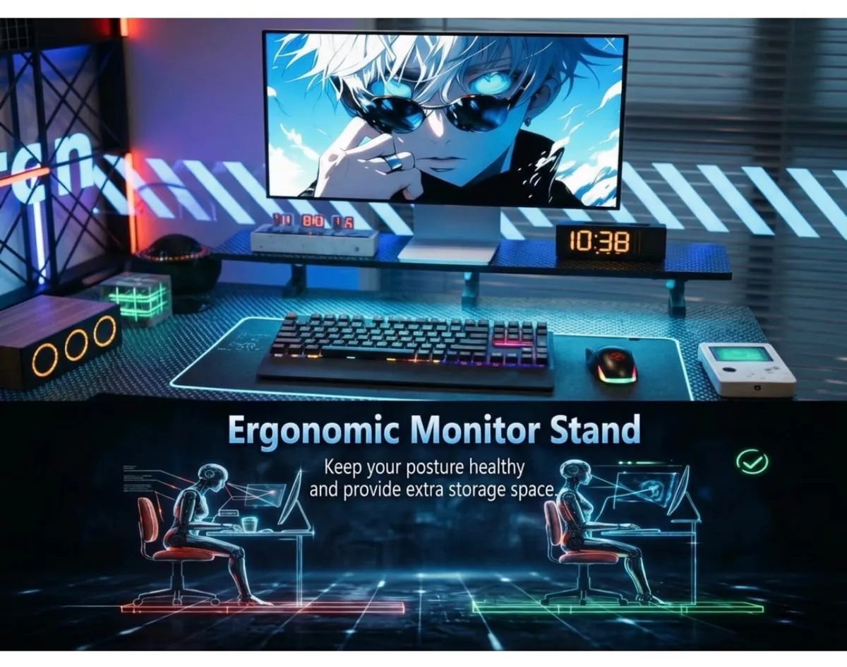 L Shaped Gaming Desk with RGB LED Lights & Power O - Image 4