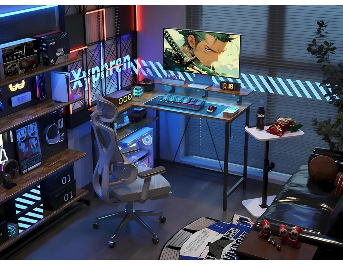 L Shaped Gaming Desk with RGB LED Lights & Power O - Image 1