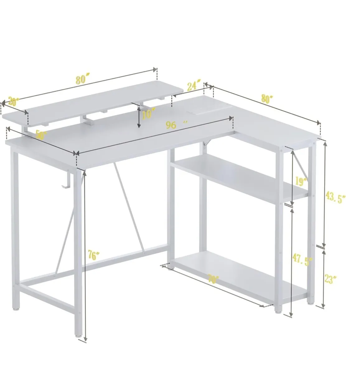 Desk with Pegboard & Power Outlet & LED Light, Sma - Image 4